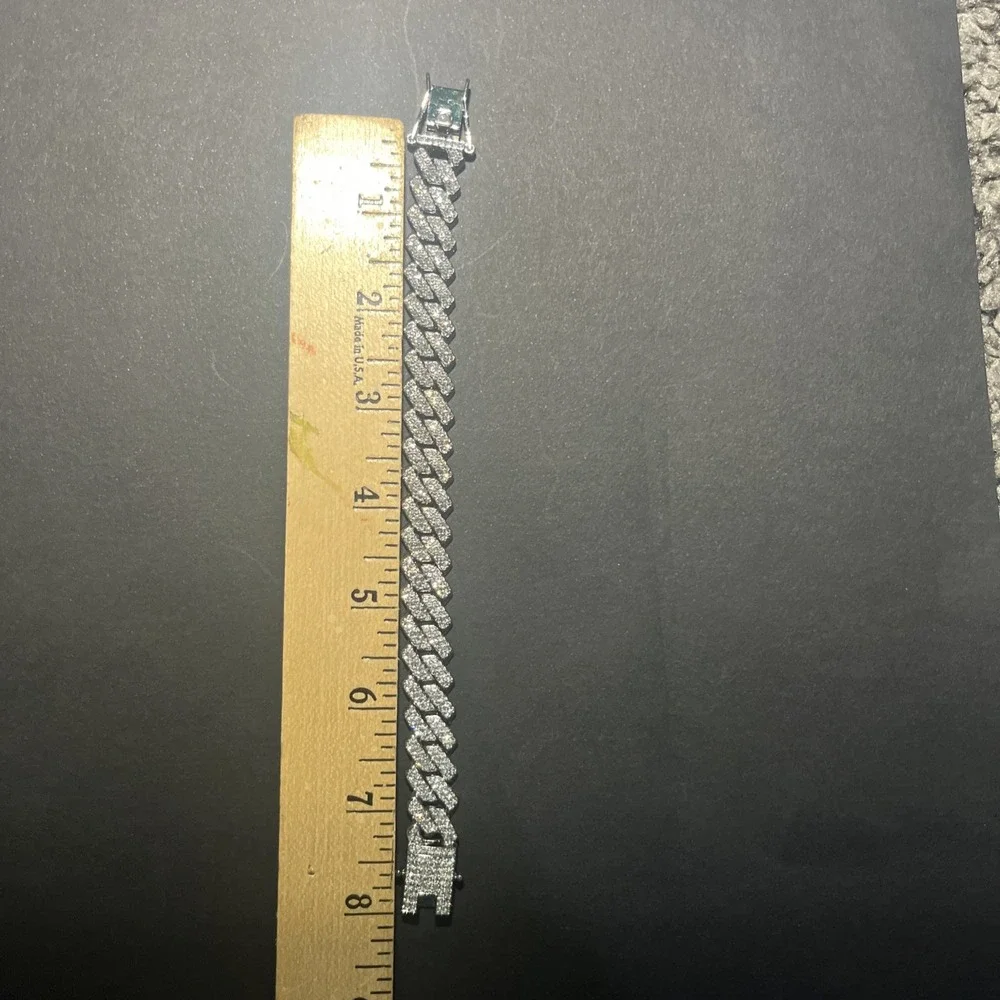 8 Inch Fashion Jewelry Metal Bracelet‎ With Cz's Studded Clasp Men's